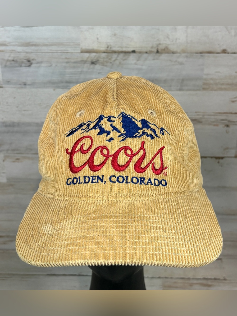 Coors Beer Logo Golden Colorado Mountains Beige Corduroy Snapback Hat Cap
